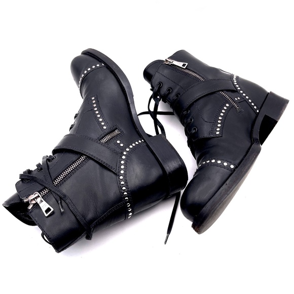 Prada Shoes - Prada Studded Leather Biker Combat Boots. FINAL REDUCTION!